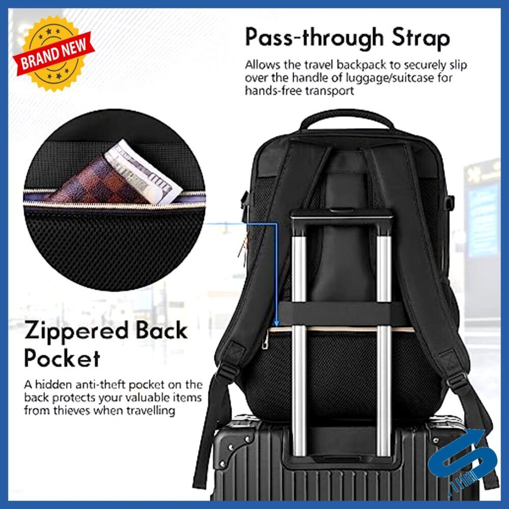 Travel Backpack with USB Port, 15.6 Inch Laptop Compartment, 3 Packing Cubes, - Picture 6 of 6